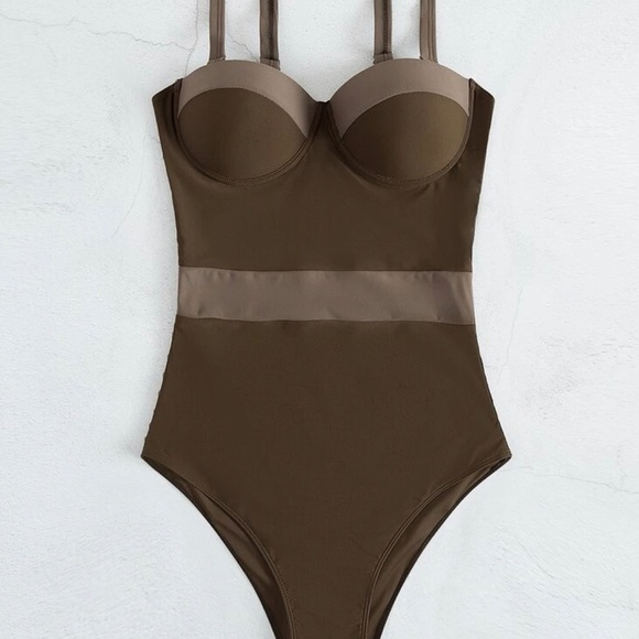 Brown Colorblock one Pieces Swimsuit - Picture 3 of 3